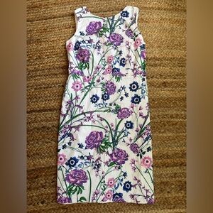 Talbots Size 8 White & Purple Sleeveless Floral Cotton Dress